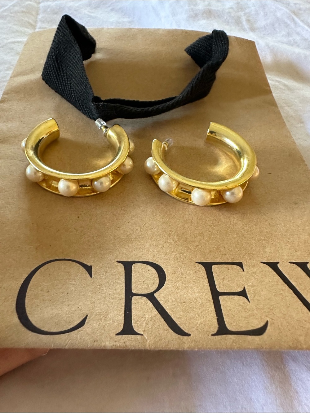 J. Crew Gold Hoop Earrings with Pearls